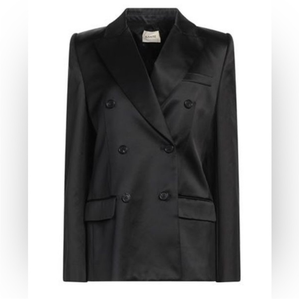 KHAITE Black Satin Double-Breasted Jacket Size 4